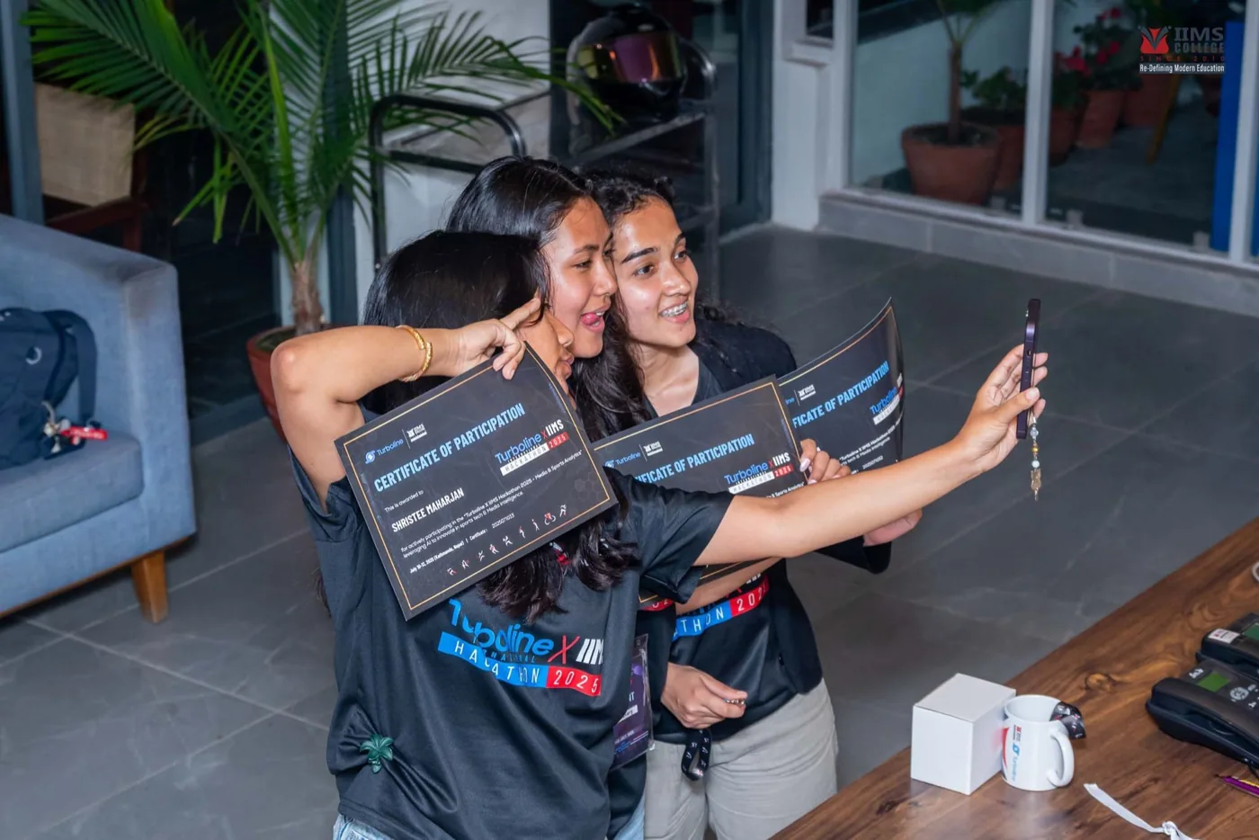 Hackathon participants celebrating with their certificates