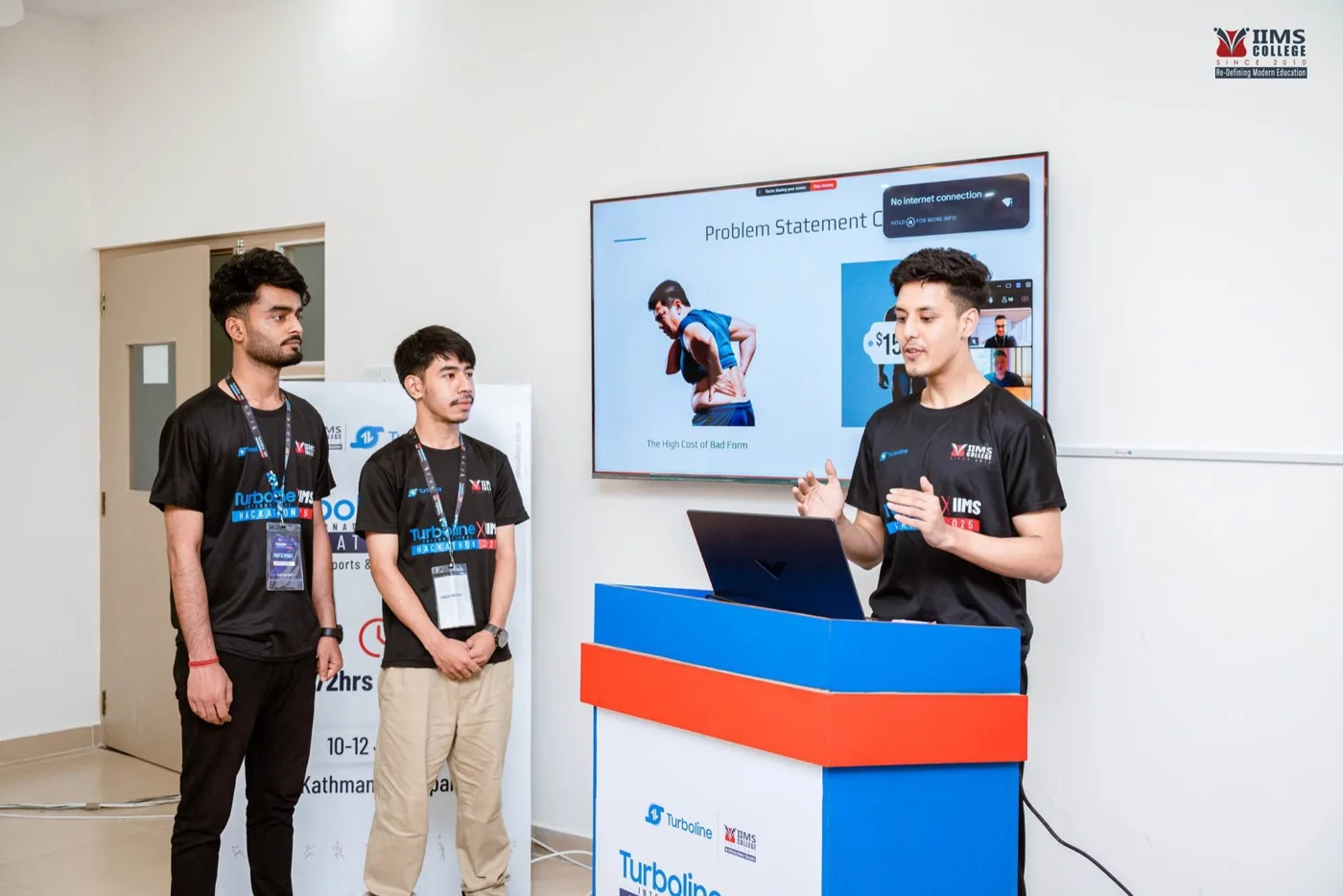 A hackathon team presenting its project